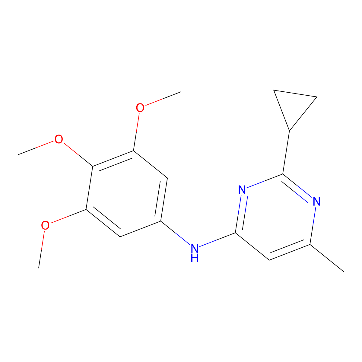 2-cyclopropyl-6-methyl-N-(3,4,5-trimethoxyphenyl)pyrimidin-4-amine molecular structure, CAS 2741942-17-4