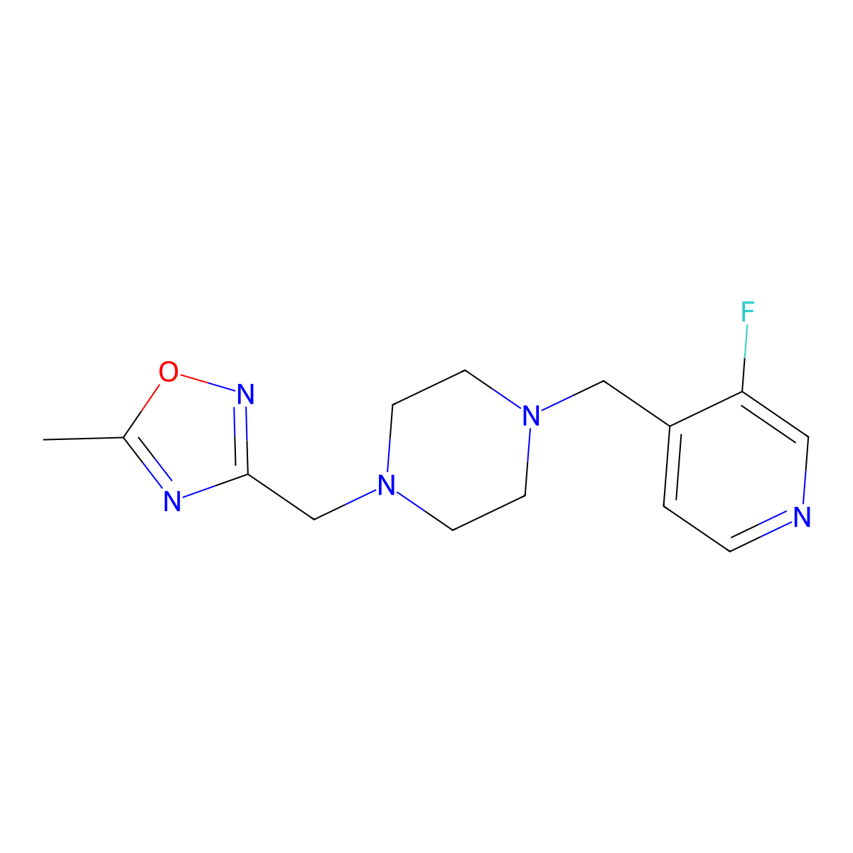 1-[(3-Fluoropyridin-4-yl)methyl]-4-[(5-methyl-1,2,4-oxadiazol-3-yl)methyl]piperazine molecular structure, CAS 2741942-19-6