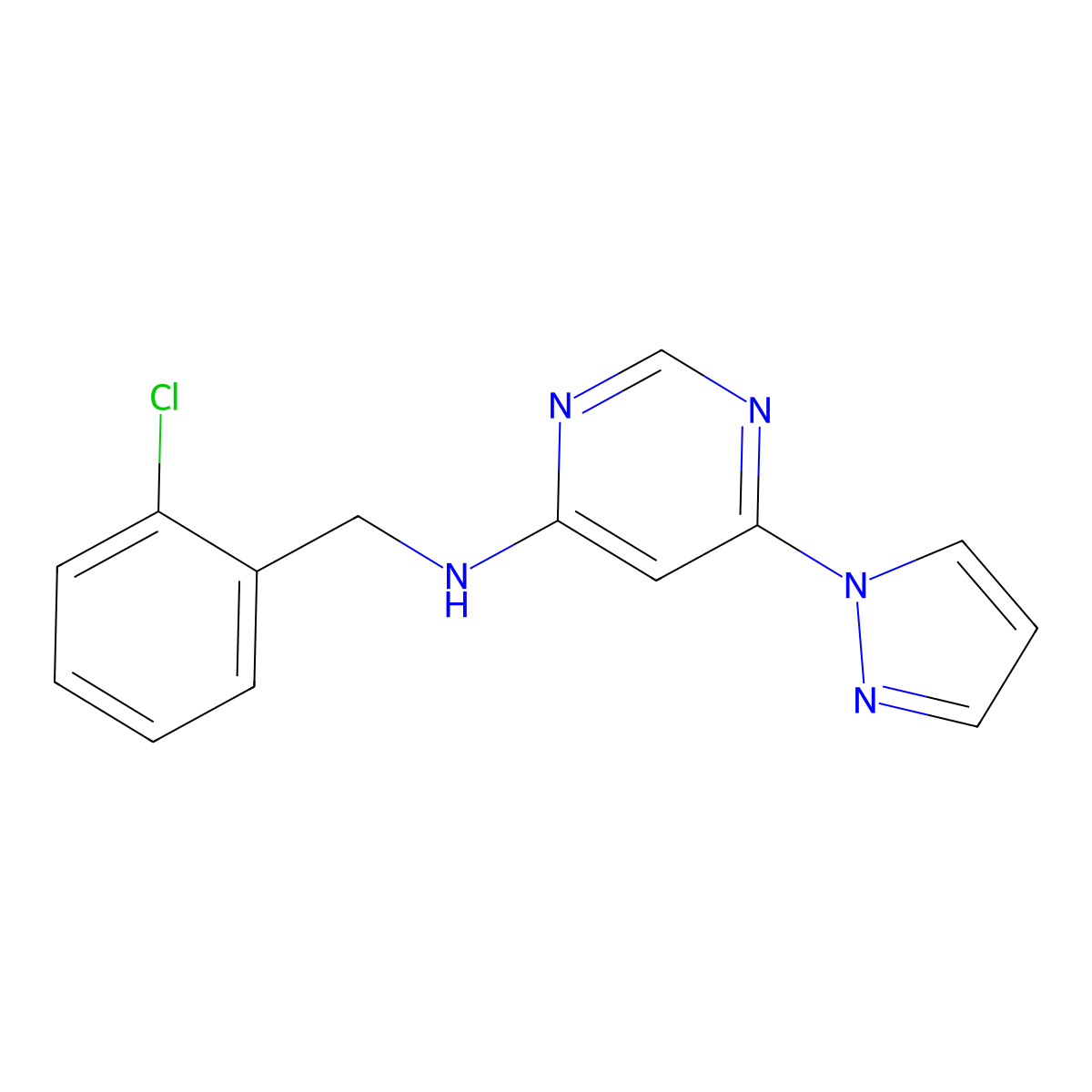 N-[(2-chlorophenyl)methyl]-6-(1H-pyrazol-1-yl)pyrimidin-4-amine molecular structure, CAS 2741942-22-1