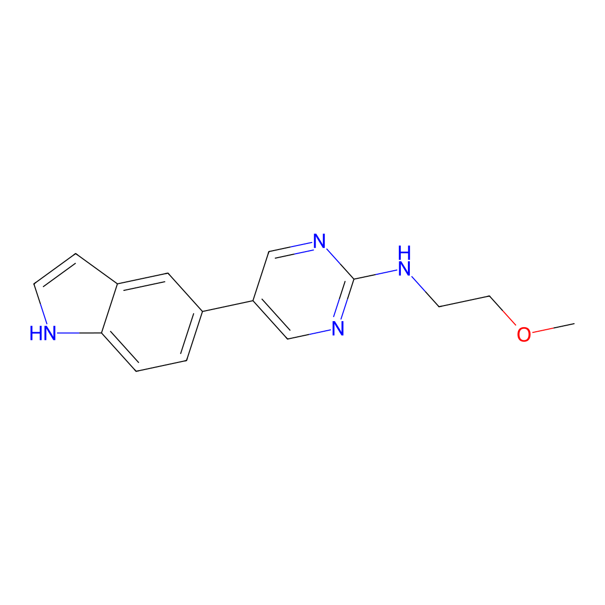 5-(1H-indol-5-yl)-N-(2-methoxyethyl)pyrimidin-2-amine molecular structure, CAS 2741942-29-8