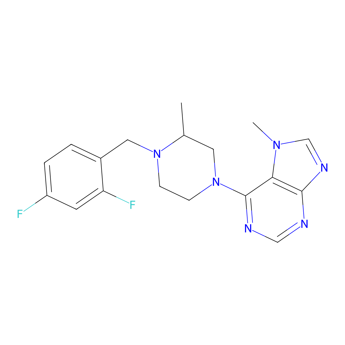 6-{4-[(2,4-difluorophenyl)methyl]-3-methylpiperazin-1-yl}-7-methyl-7H-purine molecular structure, CAS 2741942-30-1