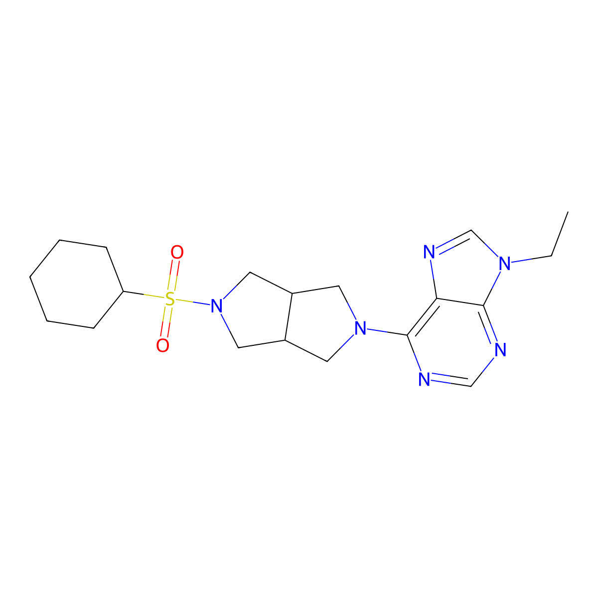 6-[5-(cyclohexanesulfonyl)-octahydropyrrolo[3,4-c]pyrrol-2-yl]-9-ethyl-9H-purine molecular structure, CAS 2741942-34-5