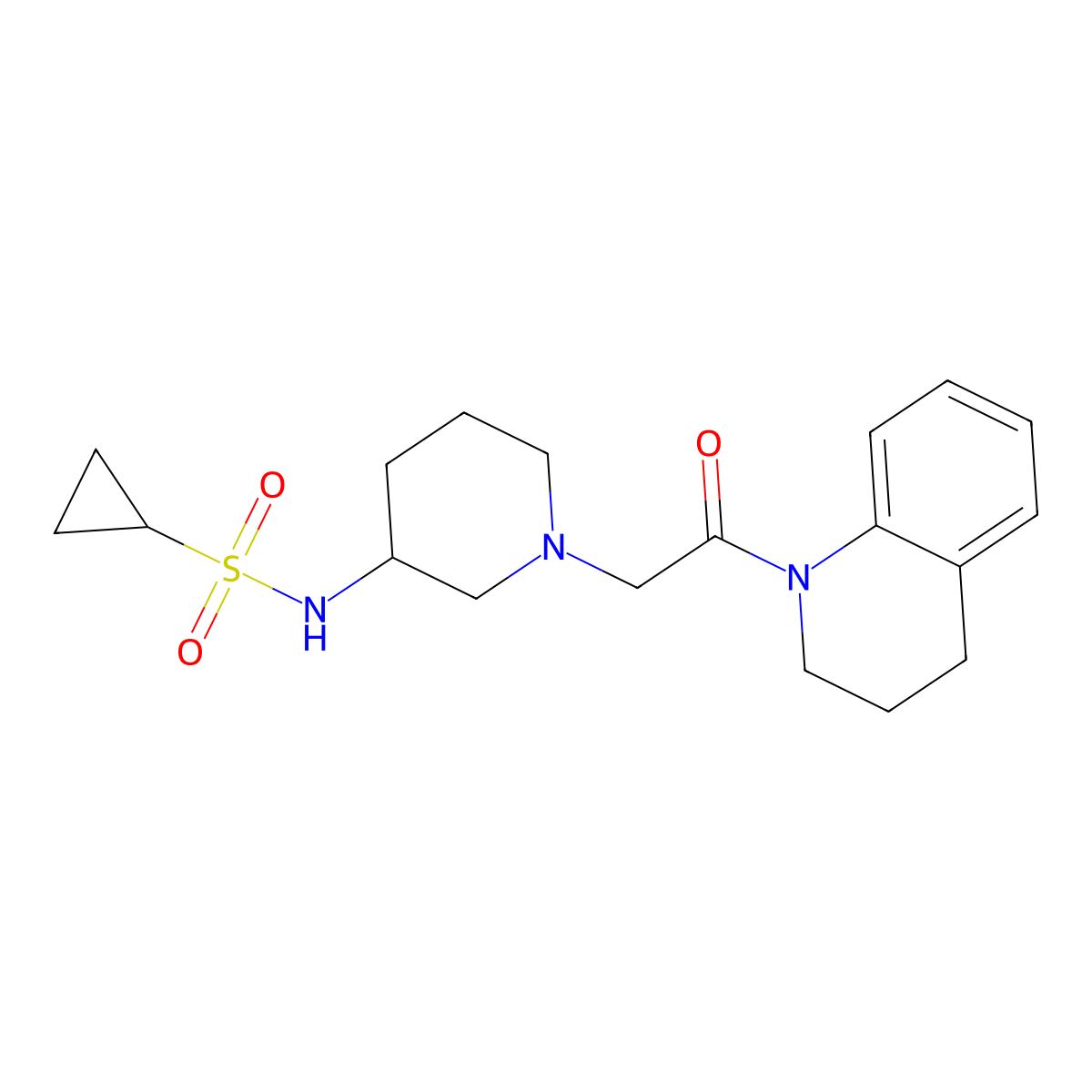 N-{1-[2-oxo-2-(1,2,3,4-tetrahydroquinolin-1-yl)ethyl]piperidin-3-yl}cyclopropanesulfonamide molecular structure, CAS 2741942-38-9