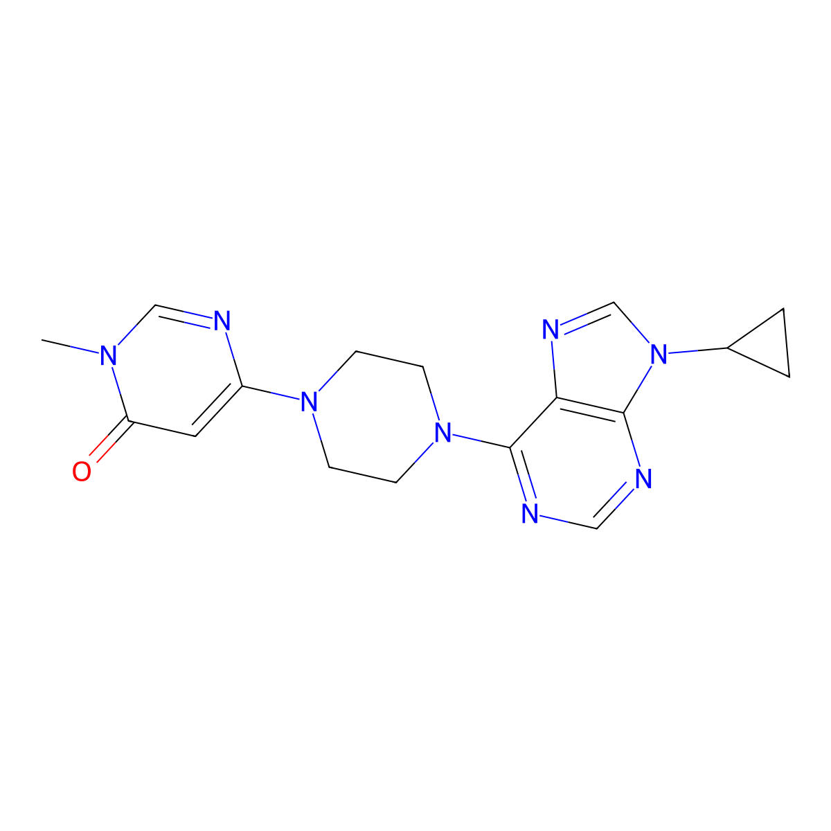 6-[4-(9-cyclopropyl-9H-purin-6-yl)piperazin-1-yl]-3-methyl-3,4-dihydropyrimidin-4-one molecular structure, CAS 2741942-44-7