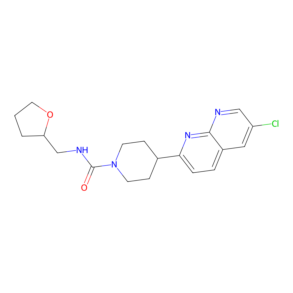 4-(6-chloro-1,8-naphthyridin-2-yl)-N-[(oxolan-2-yl)methyl]piperidine-1-carboxamide molecular structure, CAS 2741942-47-0