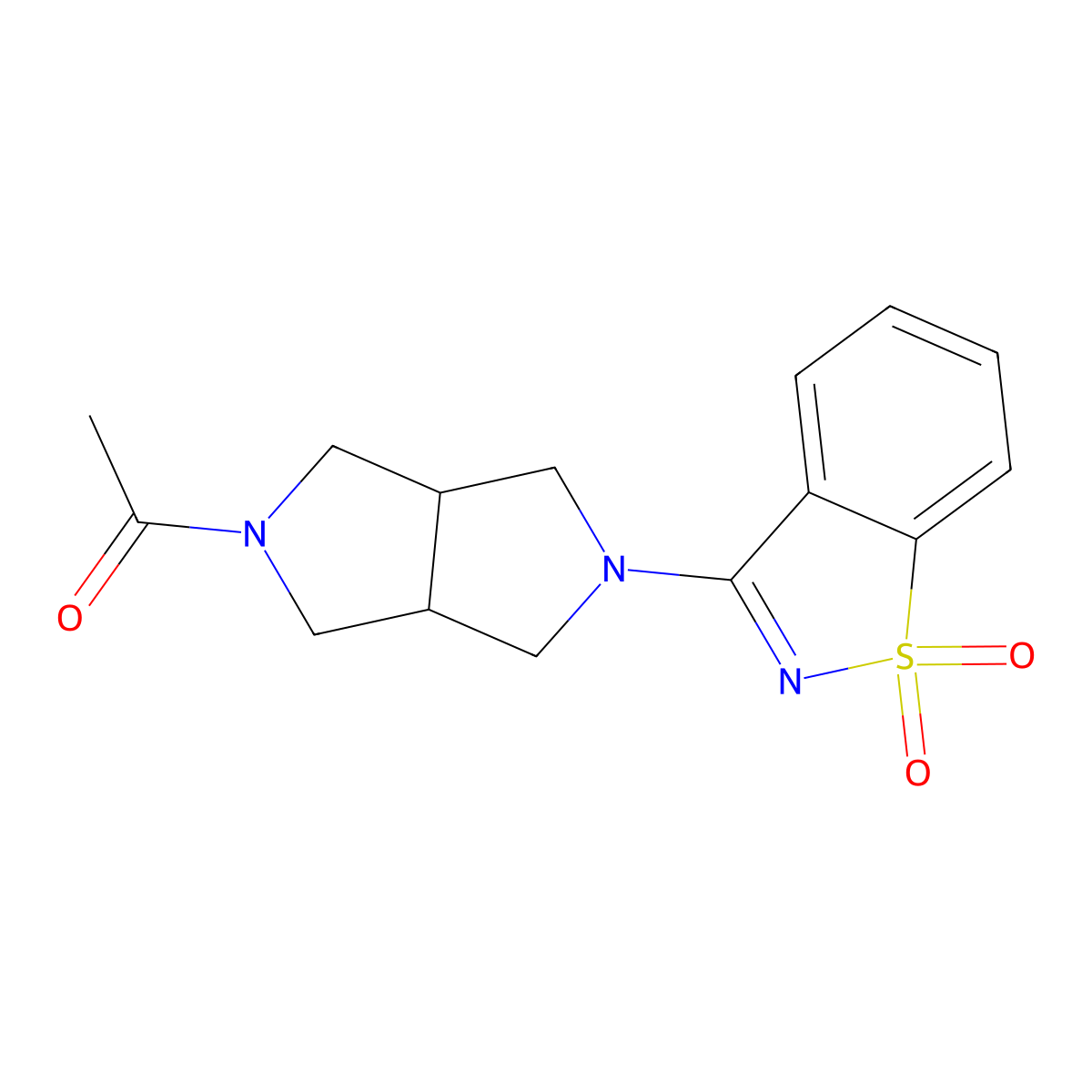 1-[2-(1,1-Dioxo-1,2-benzothiazol-3-yl)-1,3,3a,4,6,6a-hexahydropyrrolo[3,4-c]pyrrol-5-yl]ethanone molecular structure, CAS 2741942-50-5