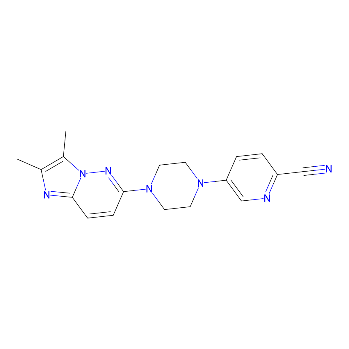 5-(4-{2,3-Dimethylimidazo[1,2-b]pyridazin-6-yl}piperazin-1-yl)pyridine-2-carbonitrile molecular structure, CAS 2741942-53-8