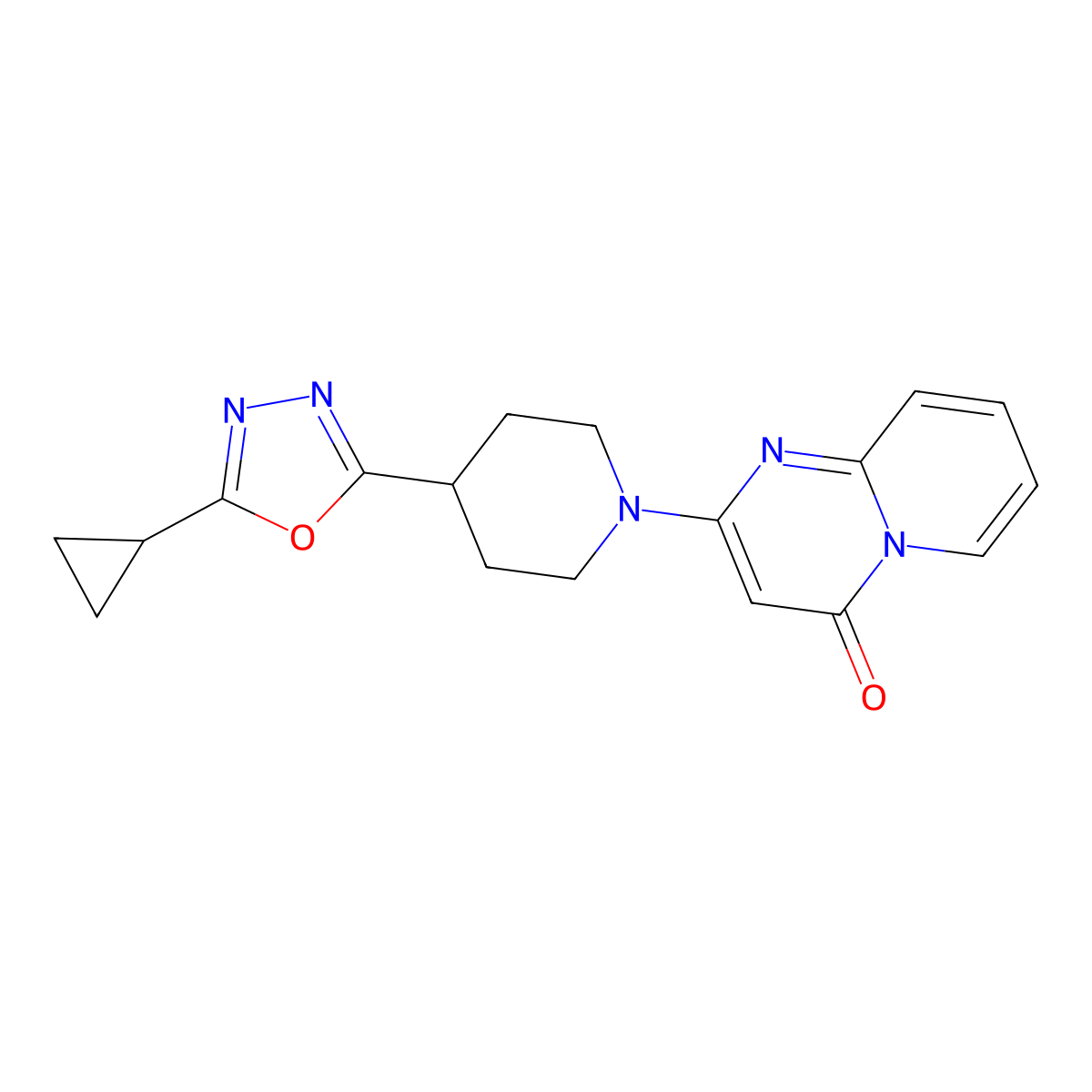 2-[4-(5-cyclopropyl-1,3,4-oxadiazol-2-yl)piperidin-1-yl]-4H-pyrido[1,2-a]pyrimidin-4-one molecular structure, CAS 2741942-54-9