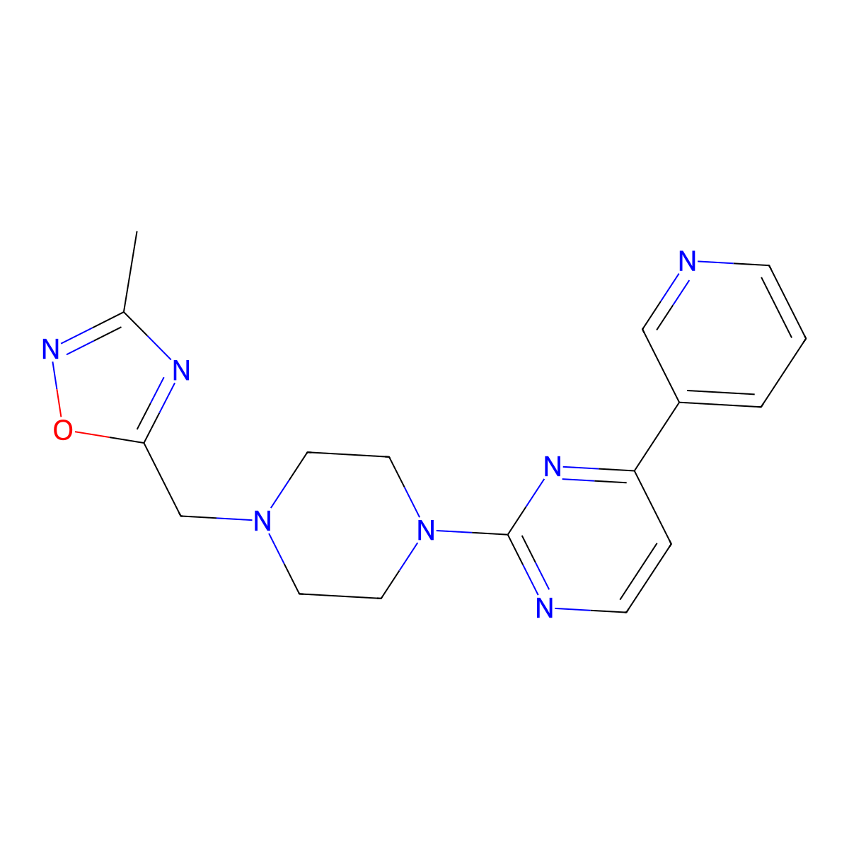 2-{4-[(3-Methyl-1,2,4-oxadiazol-5-yl)methyl]piperazin-1-yl}-4-(pyridin-3-yl)pyrimidine molecular structure, CAS 2741942-60-7