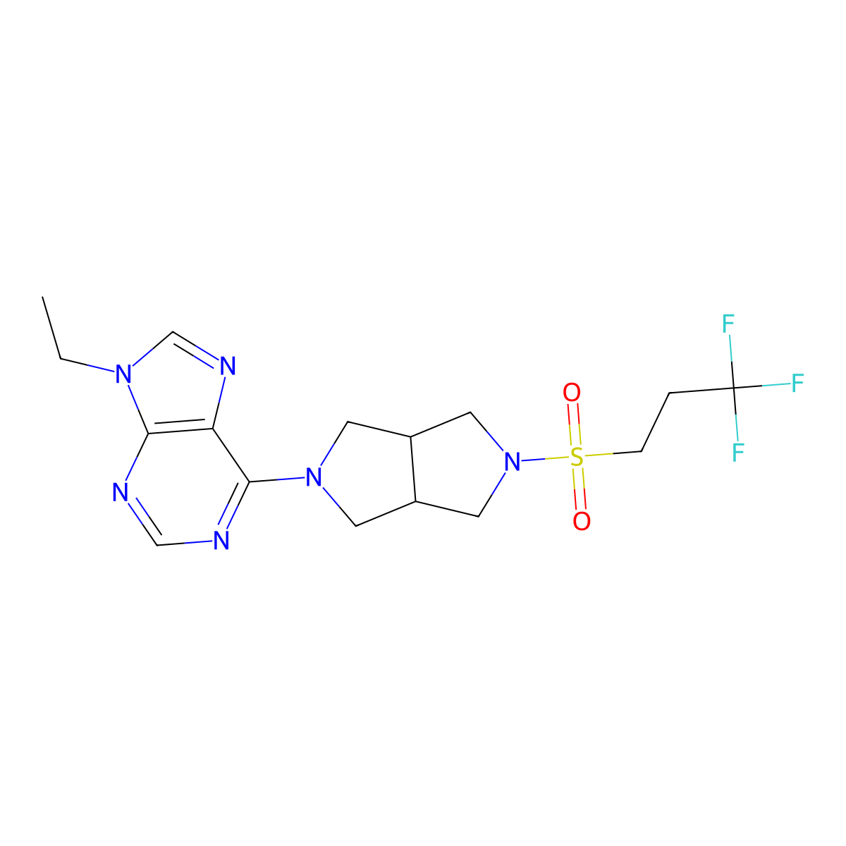 9-ethyl-6-[5-(3,3,3-trifluoropropanesulfonyl)-octahydropyrrolo[3,4-c]pyrrol-2-yl]-9H-purine molecular structure, CAS 2741942-63-0