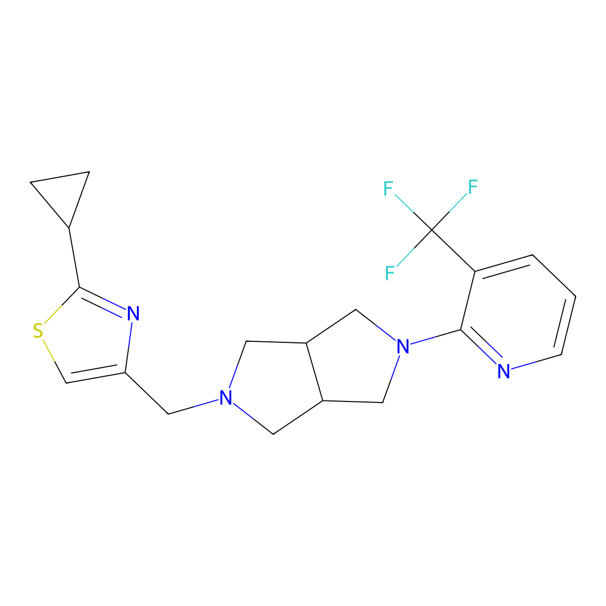 2-{5-[(2-Cyclopropyl-1,3-thiazol-4-yl)methyl]-octahydropyrrolo[3,4-c]pyrrol-2-yl}-3-(trifluoromethyl)pyridine molecular structure, CAS 2741942-65-2