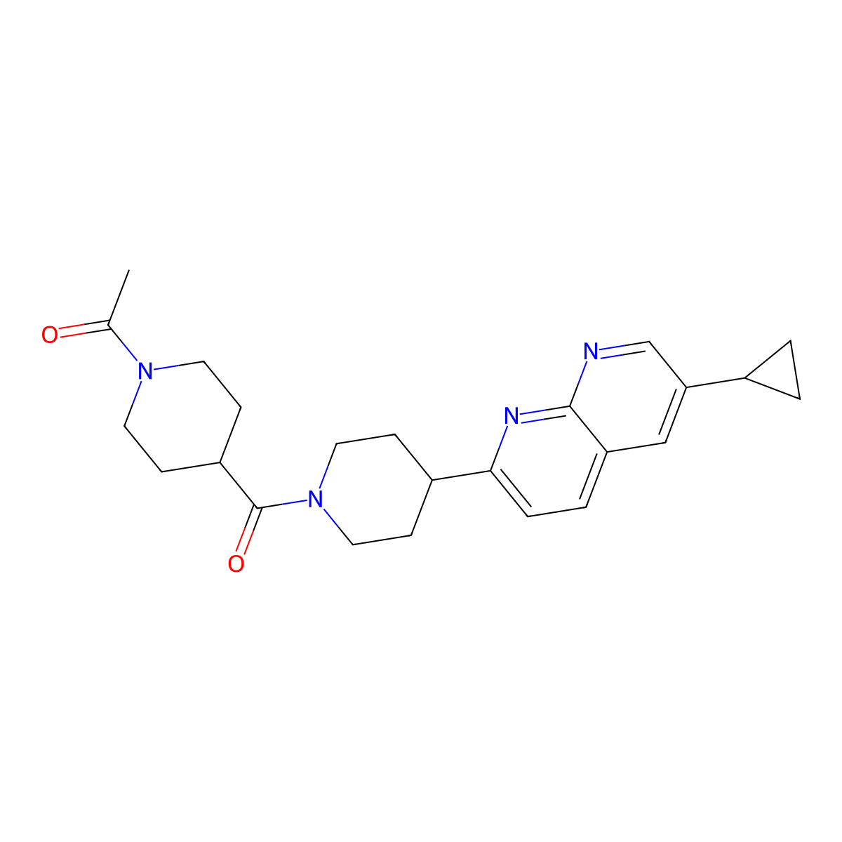 1-{4-[4-(6-Cyclopropyl-1,8-naphthyridin-2-yl)piperidine-1-carbonyl]piperidin-1-yl}ethan-1-one molecular structure, CAS 2741942-66-3