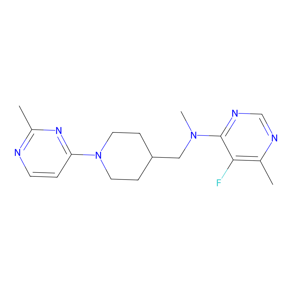 5-fluoro-N,6-dimethyl-N-{[1-(2-methylpyrimidin-4-yl)piperidin-4-yl]methyl}pyrimidin-4-amine molecular structure, CAS 2741942-73-2