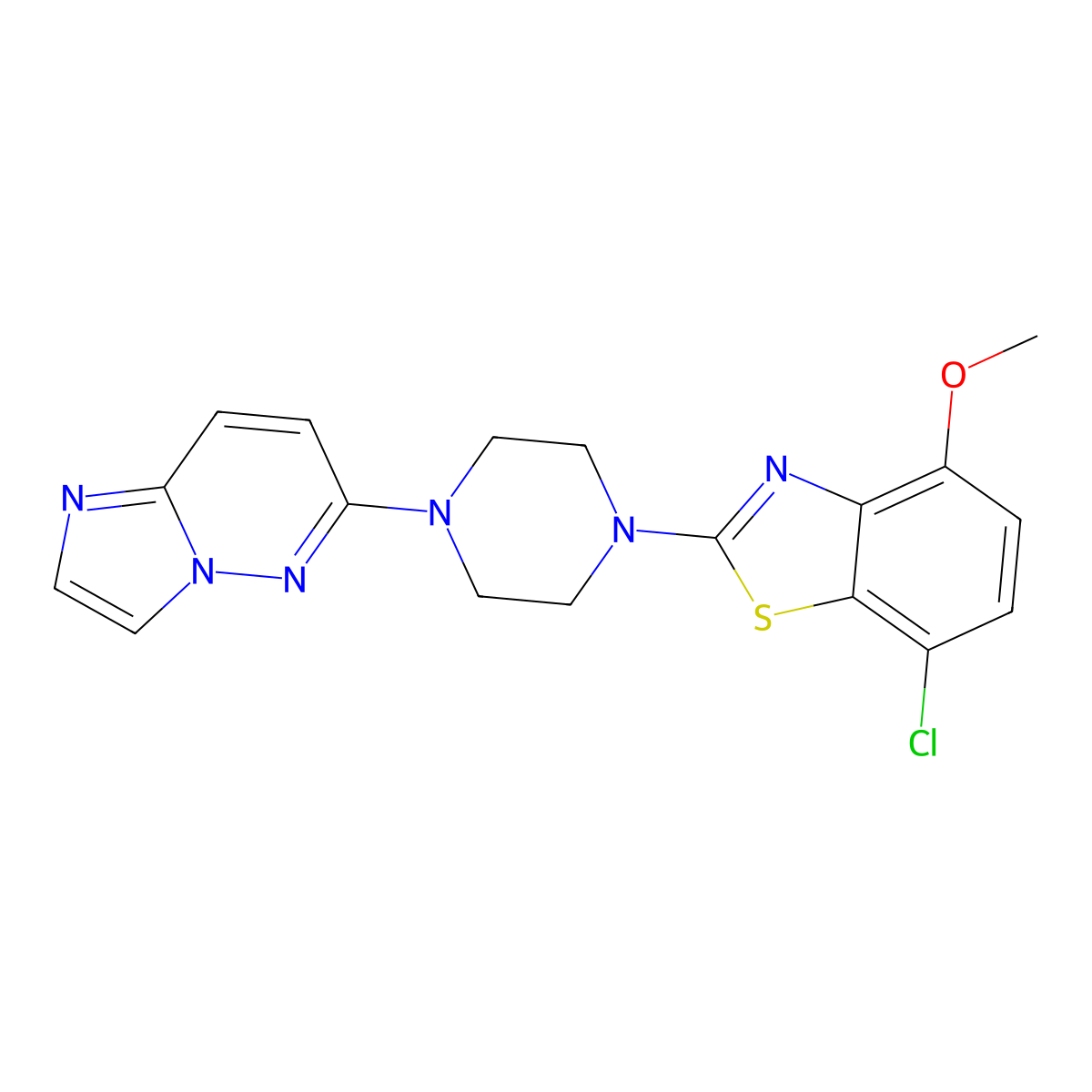 7-Chloro-2-(4-{imidazo[1,2-b]pyridazin-6-yl}piperazin-1-yl)-4-methoxy-1,3-benzothiazole molecular structure, CAS 2741942-75-4