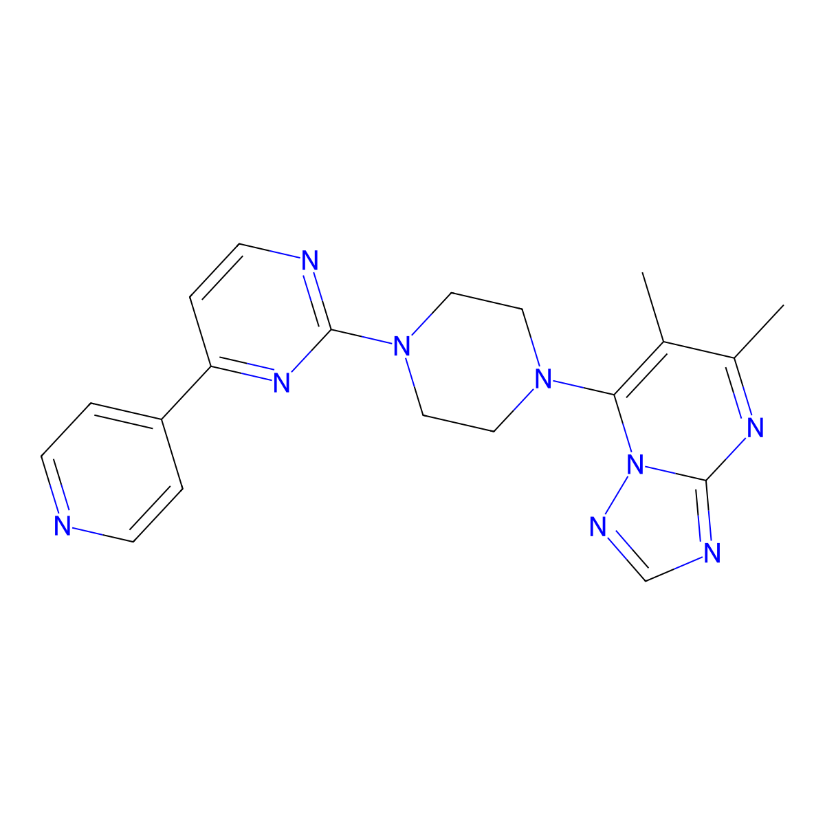 2-(4-{5,6-Dimethyl-[1,2,4]triazolo[1,5-a]pyrimidin-7-yl}piperazin-1-yl)-4-(pyridin-4-yl)pyrimidine molecular structure, CAS 2741942-76-5