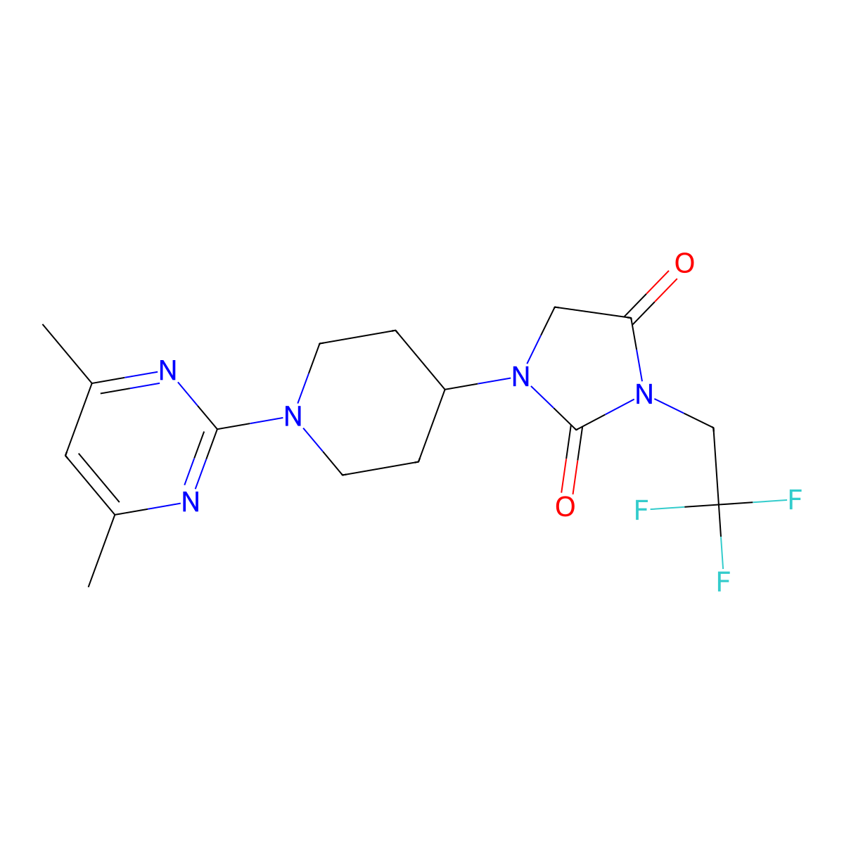 1-[1-(4,6-Dimethylpyrimidin-2-yl)piperidin-4-yl]-3-(2,2,2-trifluoroethyl)imidazolidine-2,4-dione molecular structure, CAS 2741942-77-6