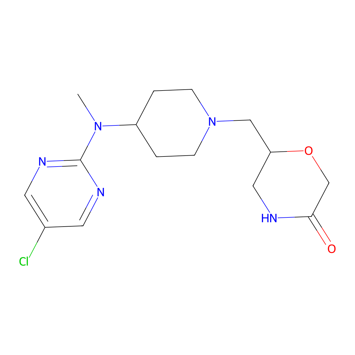 6-({4-[(5-Chloropyrimidin-2-yl)(methyl)amino]piperidin-1-yl}methyl)morpholin-3-one molecular structure, CAS 2741942-83-4