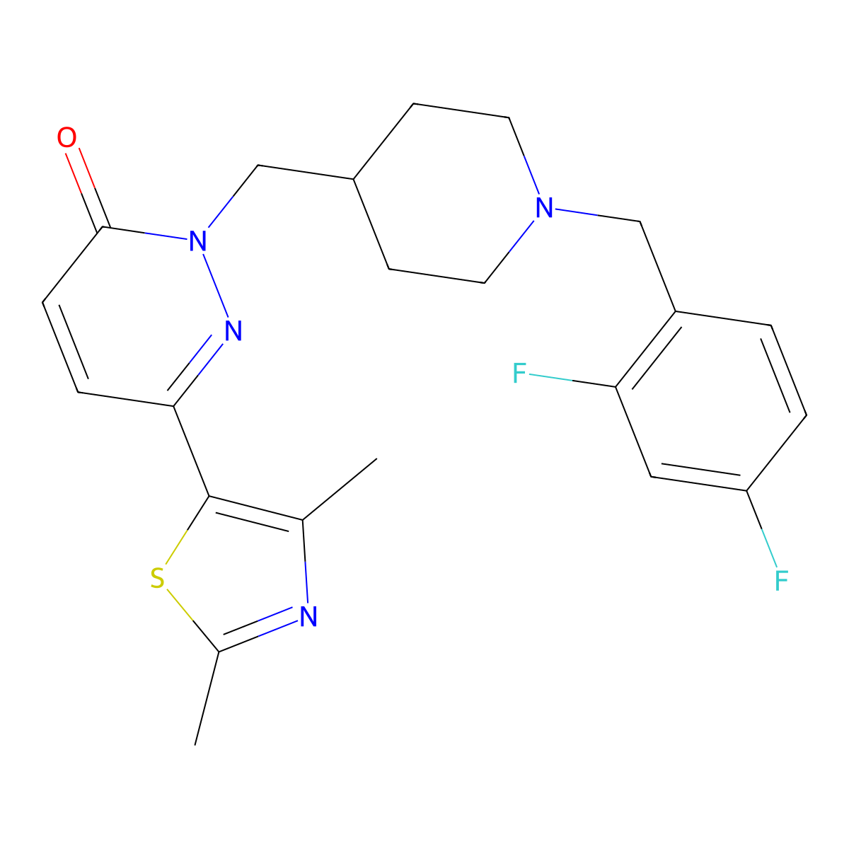 2-({1-[(2,4-Difluorophenyl)methyl]piperidin-4-yl}methyl)-6-(2,4-dimethyl-1,3-thiazol-5-yl)-2,3-dihydropyridazin-3-one molecular structure, CAS 2741942-84-5