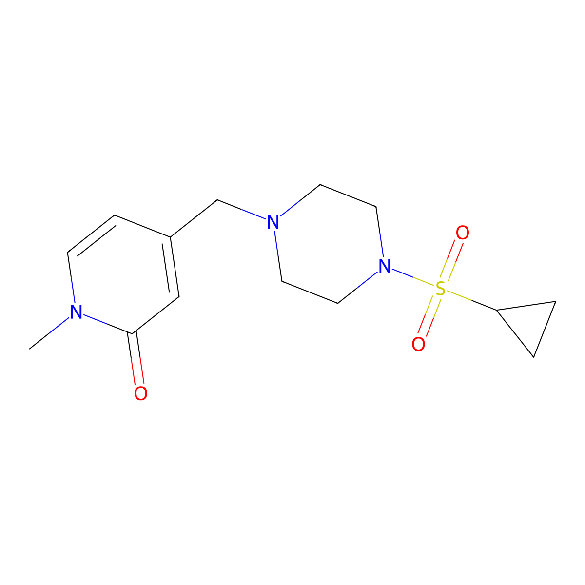 4-{[4-(Cyclopropanesulfonyl)piperazin-1-yl]methyl}-1-methyl-1,2-dihydropyridin-2-one molecular structure, CAS 2741942-87-8