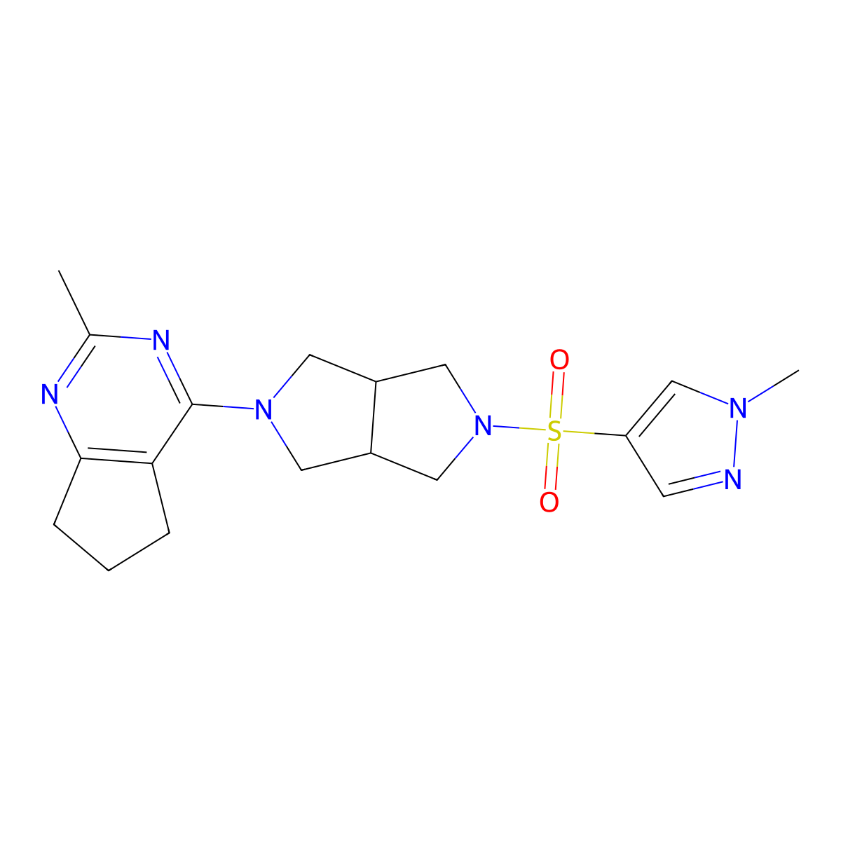 1-methyl-4-[(5-{2-methyl-5H,6H,7H-cyclopenta[d]pyrimidin-4-yl}-octahydropyrrolo[3,4-c]pyrrol-2-yl)sulfonyl]-1H-pyrazole molecular structure, CAS 2741942-88-9