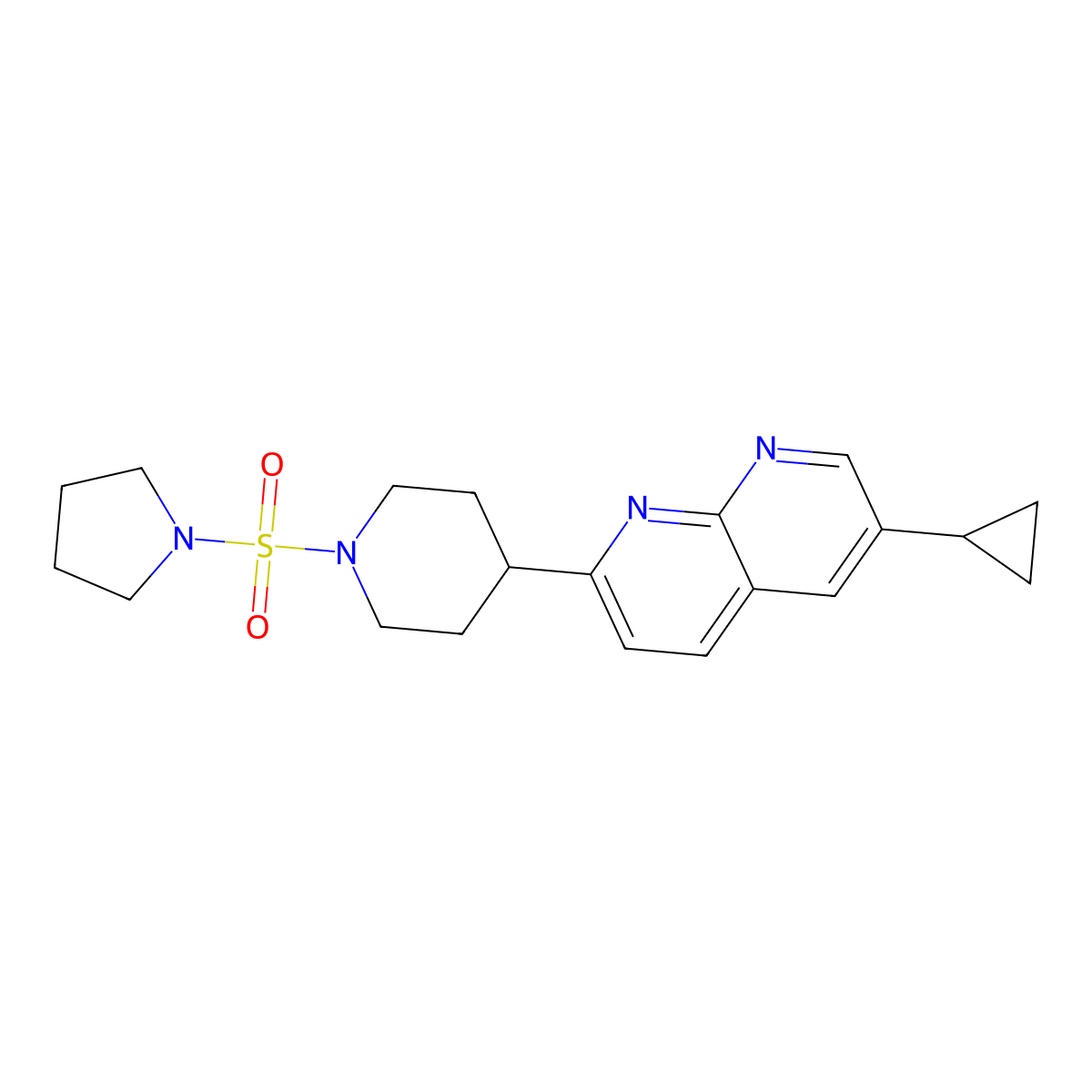 6-Cyclopropyl-2-[1-(pyrrolidine-1-sulfonyl)piperidin-4-yl]-1,8-naphthyridine molecular structure, CAS 2741942-95-8