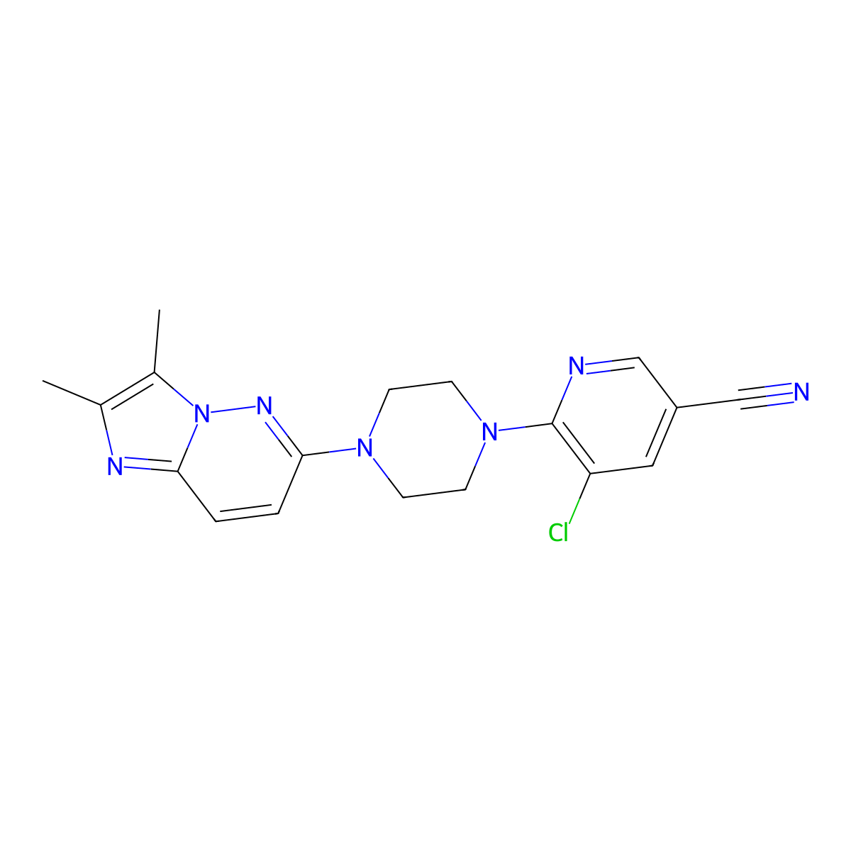 5-Chloro-6-(4-{2,3-dimethylimidazo[1,2-b]pyridazin-6-yl}piperazin-1-yl)pyridine-3-carbonitrile molecular structure, CAS 2741942-97-0