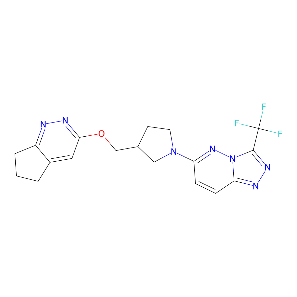 3-({5H,6H,7H-cyclopenta[c]pyridazin-3-yloxy}methyl)-1-[3-(trifluoromethyl)-[1,2,4]triazolo[4,3-b]pyridazin-6-yl]pyrrolidine molecular structure, CAS 2741943-00-8