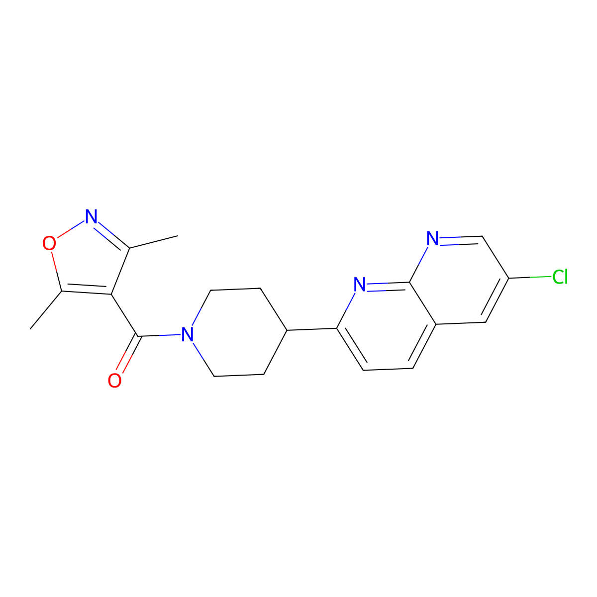 6-Chloro-2-[1-(3,5-dimethyl-1,2-oxazole-4-carbonyl)piperidin-4-yl]-1,8-naphthyridine molecular structure, CAS 2741943-04-2