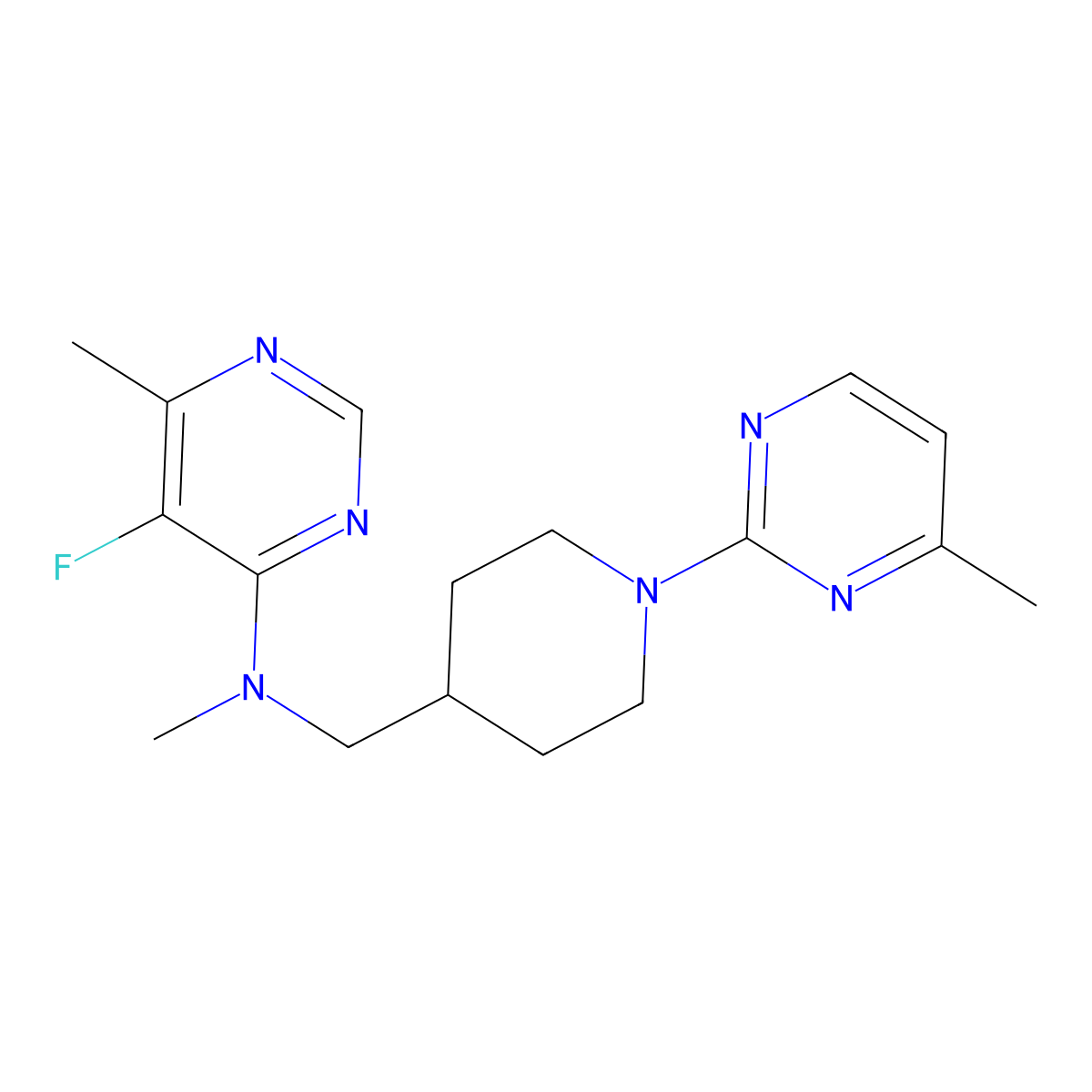 5-fluoro-N,6-dimethyl-N-{[1-(4-methylpyrimidin-2-yl)piperidin-4-yl]methyl}pyrimidin-4-amine molecular structure, CAS 2741943-05-3