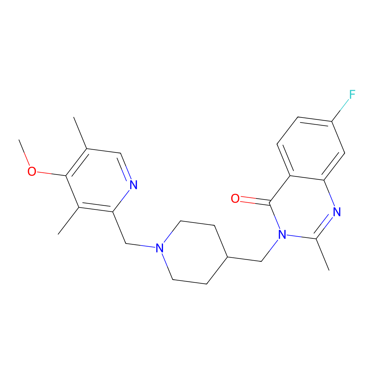 7-Fluoro-3-({1-[(4-methoxy-3,5-dimethylpyridin-2-yl)methyl]piperidin-4-yl}methyl)-2-methyl-3,4-dihydroquinazolin-4-one molecular structure, CAS 2741943-07-5