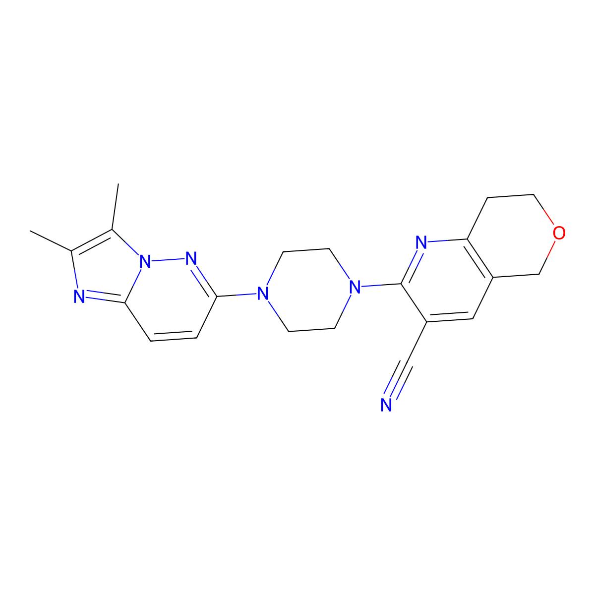 2-(4-{2,3-dimethylimidazo[1,2-b]pyridazin-6-yl}piperazin-1-yl)-5H,7H,8H-pyrano[4,3-b]pyridine-3-carbonitrile molecular structure, CAS 2741943-08-6