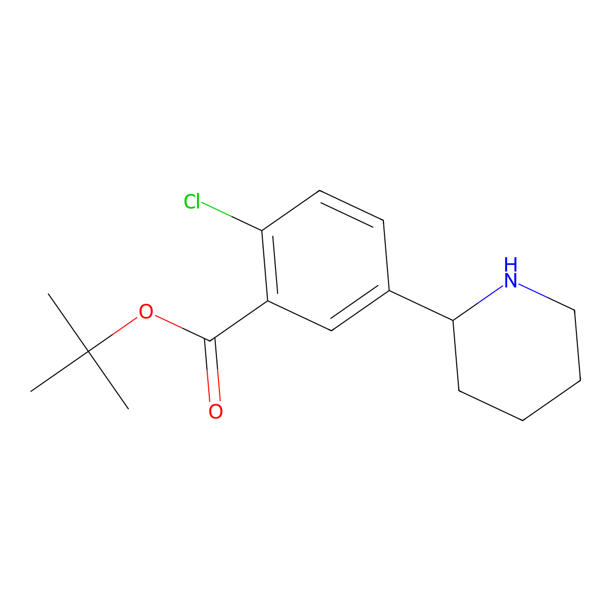 Tert-butyl 2-chloro-5-(piperidin-2-yl)benzoate molecular structure, CAS 2741943-10-0