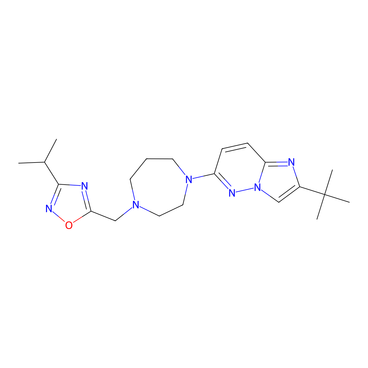 1-{2-Tert-butylimidazo[1,2-b]pyridazin-6-yl}-4-{[3-(propan-2-yl)-1,2,4-oxadiazol-5-yl]methyl}-1,4-diazepane molecular structure, CAS 2741943-14-4