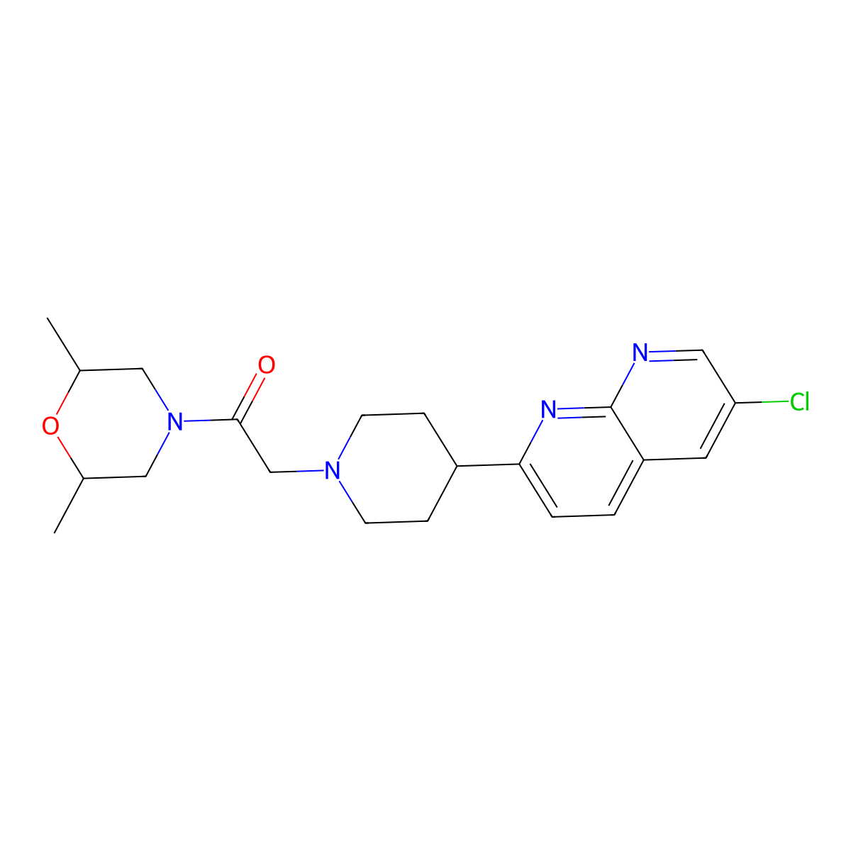 2-[4-(6-Chloro-1,8-naphthyridin-2-yl)piperidin-1-yl]-1-(2,6-dimethylmorpholin-4-yl)ethan-1-one molecular structure, CAS 2741943-19-9