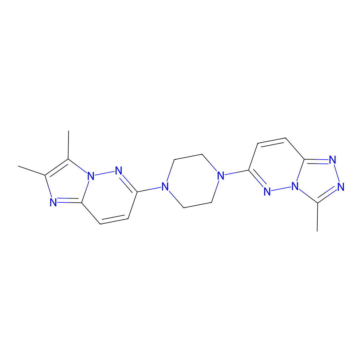 1-{2,3-Dimethylimidazo[1,2-b]pyridazin-6-yl}-4-{3-methyl-[1,2,4]triazolo[4,3-b]pyridazin-6-yl}piperazine molecular structure, CAS 2741943-20-2