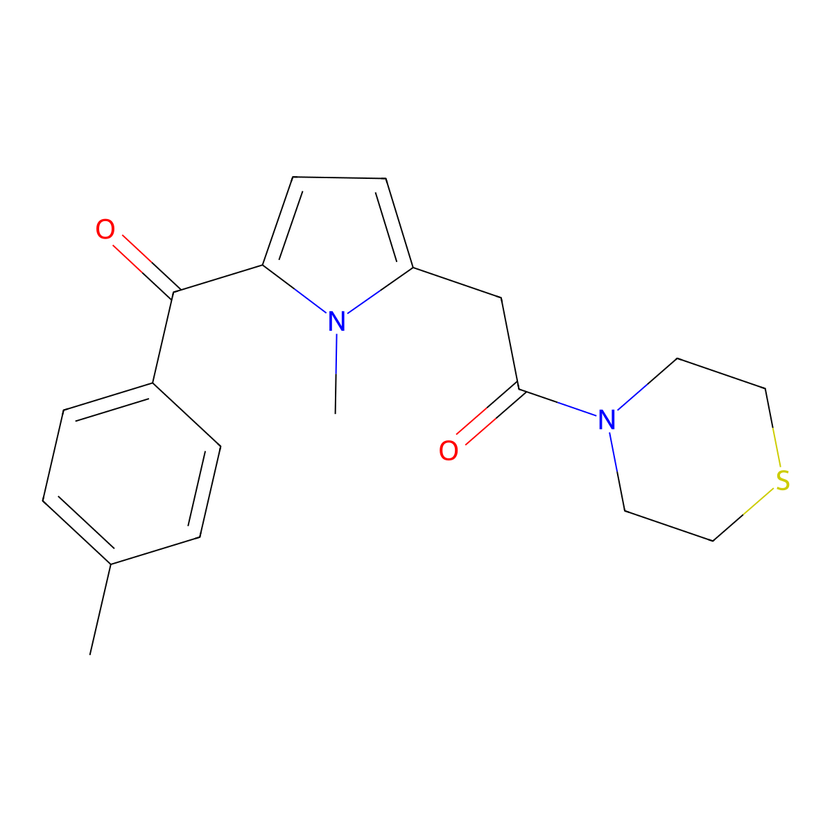 2-[1-methyl-5-(4-methylbenzoyl)-1H-pyrrol-2-yl]-1-(thiomorpholin-4-yl)ethan-1-one molecular structure, CAS 2741943-22-4