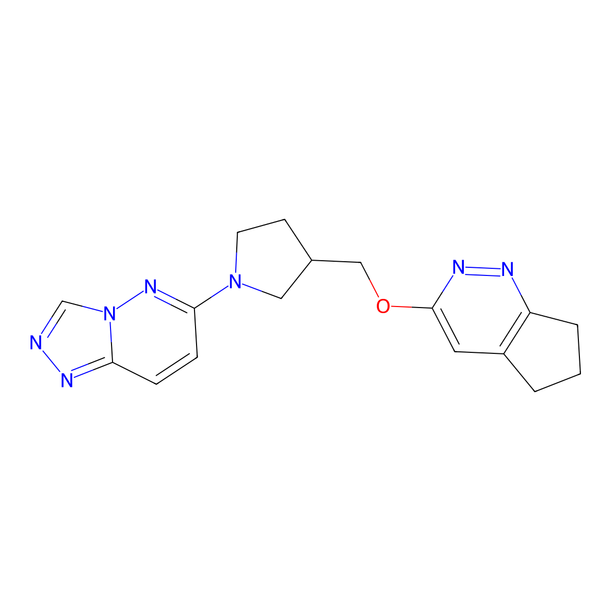 3-({5H,6H,7H-cyclopenta[c]pyridazin-3-yloxy}methyl)-1-{[1,2,4]triazolo[4,3-b]pyridazin-6-yl}pyrrolidine molecular structure, CAS 2741943-24-6