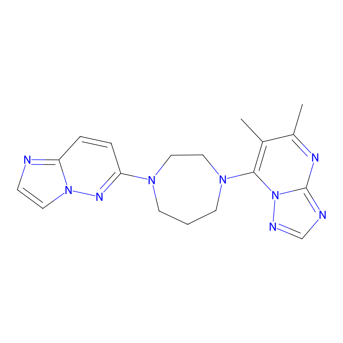 1-{5,6-Dimethyl-[1,2,4]triazolo[1,5-a]pyrimidin-7-yl}-4-{imidazo[1,2-b]pyridazin-6-yl}-1,4-diazepane molecular structure, CAS 2741943-27-9