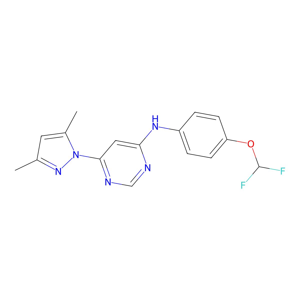 N-[4-(difluoromethoxy)phenyl]-6-(3,5-dimethyl-1H-pyrazol-1-yl)pyrimidin-4-amine molecular structure, CAS 2741943-29-1