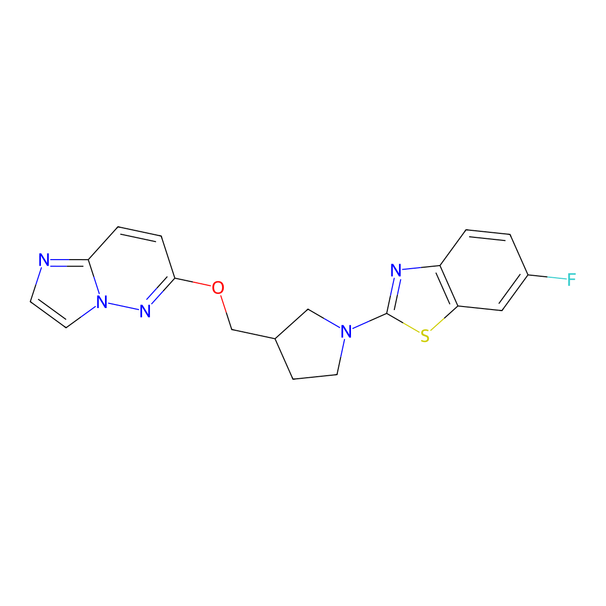 6-Fluoro-2-[3-({imidazo[1,2-b]pyridazin-6-yloxy}methyl)pyrrolidin-1-yl]-1,3-benzothiazole molecular structure, CAS 2741943-35-9