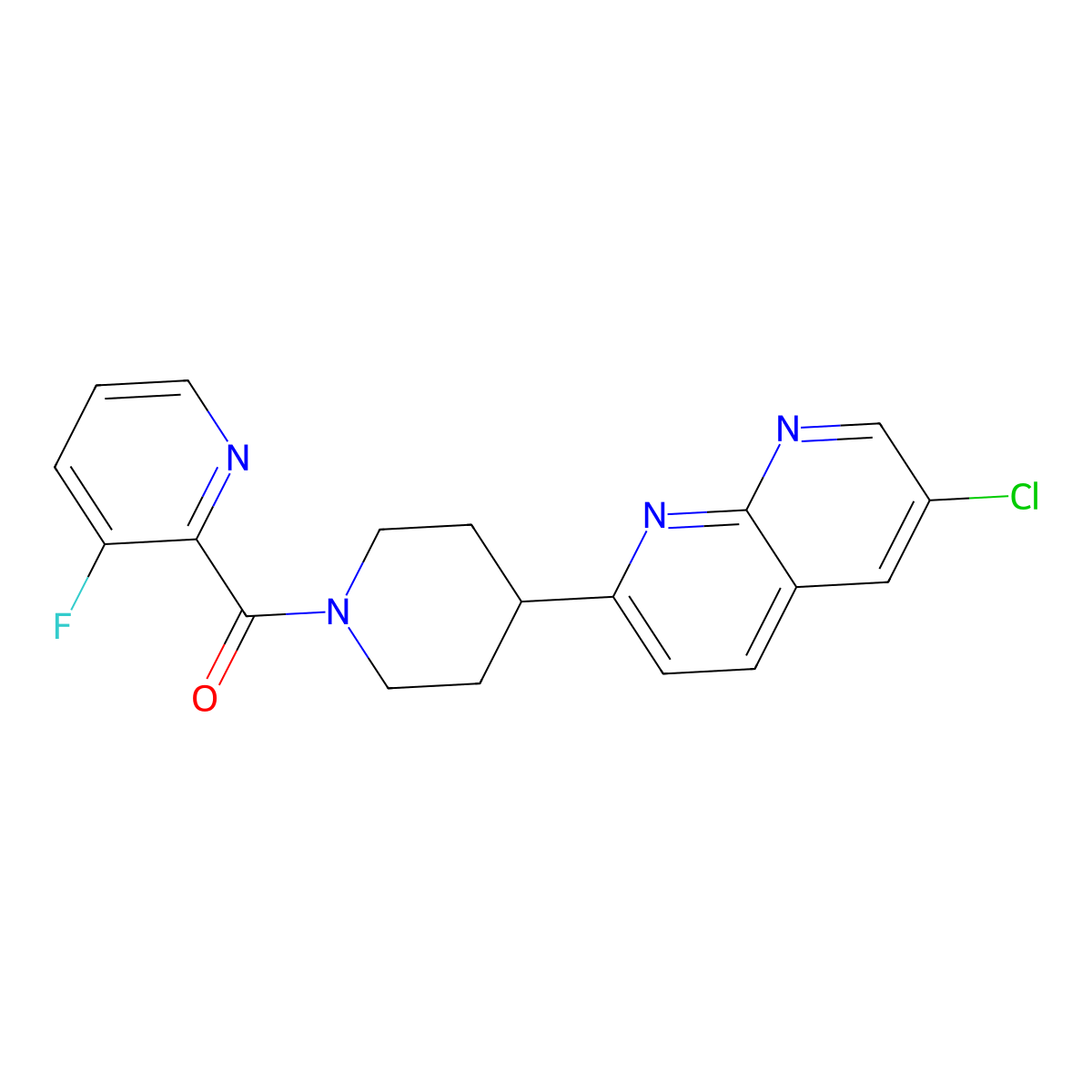 6-Chloro-2-[1-(3-fluoropyridine-2-carbonyl)piperidin-4-yl]-1,8-naphthyridine molecular structure, CAS 2741943-37-1