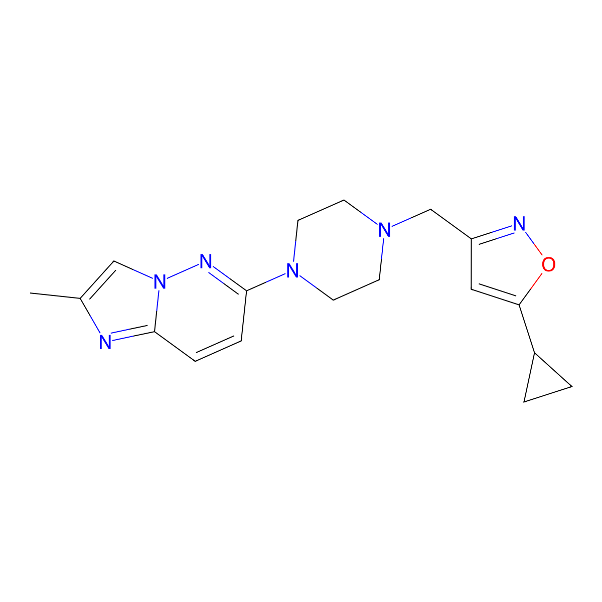 1-[(5-Cyclopropyl-1,2-oxazol-3-yl)methyl]-4-{2-methylimidazo[1,2-b]pyridazin-6-yl}piperazine molecular structure, CAS 2741943-41-7