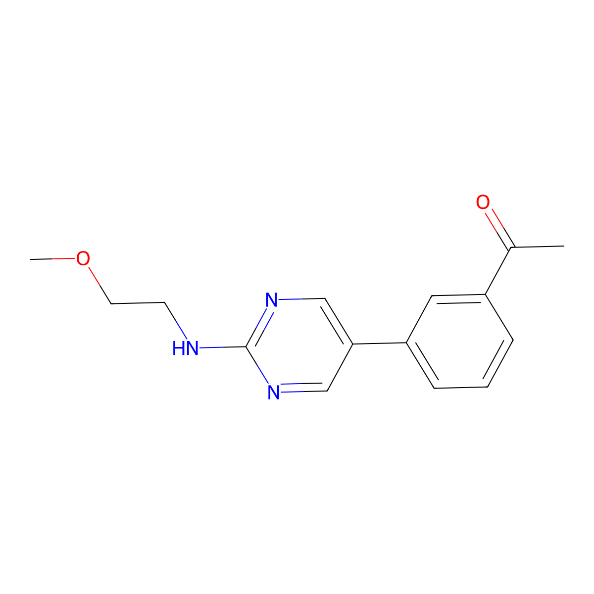1-(3-{2-[(2-Methoxyethyl)amino]pyrimidin-5-yl}phenyl)ethan-1-one molecular structure, CAS 2741943-43-9