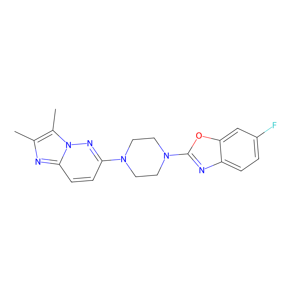 2-(4-{2,3-Dimethylimidazo[1,2-b]pyridazin-6-yl}piperazin-1-yl)-6-fluoro-1,3-benzoxazole molecular structure, CAS 2741943-45-1