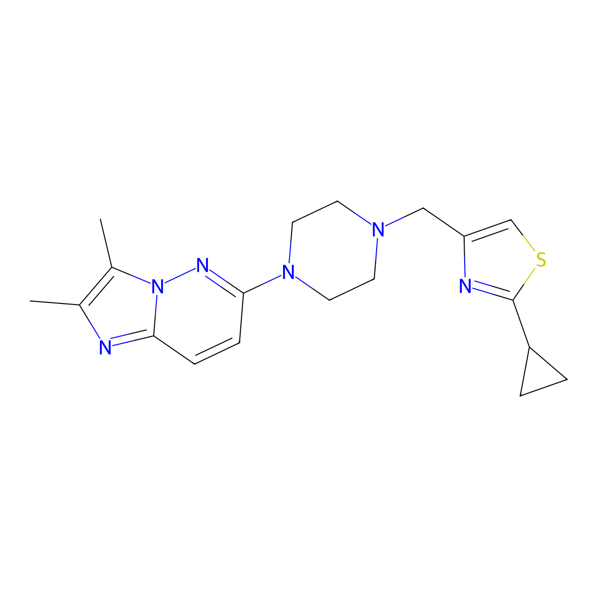 1-[(2-Cyclopropyl-1,3-thiazol-4-yl)methyl]-4-{2,3-dimethylimidazo[1,2-b]pyridazin-6-yl}piperazine molecular structure, CAS 2741943-46-2