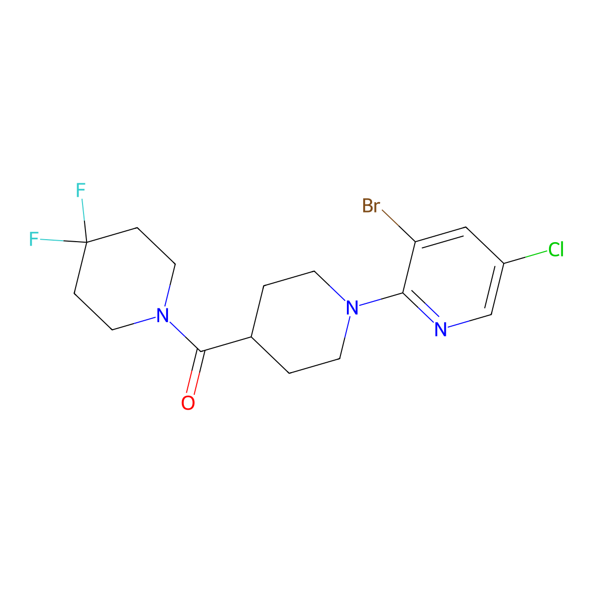 3-Bromo-5-chloro-2-[4-(4,4-difluoropiperidine-1-carbonyl)piperidin-1-yl]pyridine molecular structure, CAS 2741943-47-3