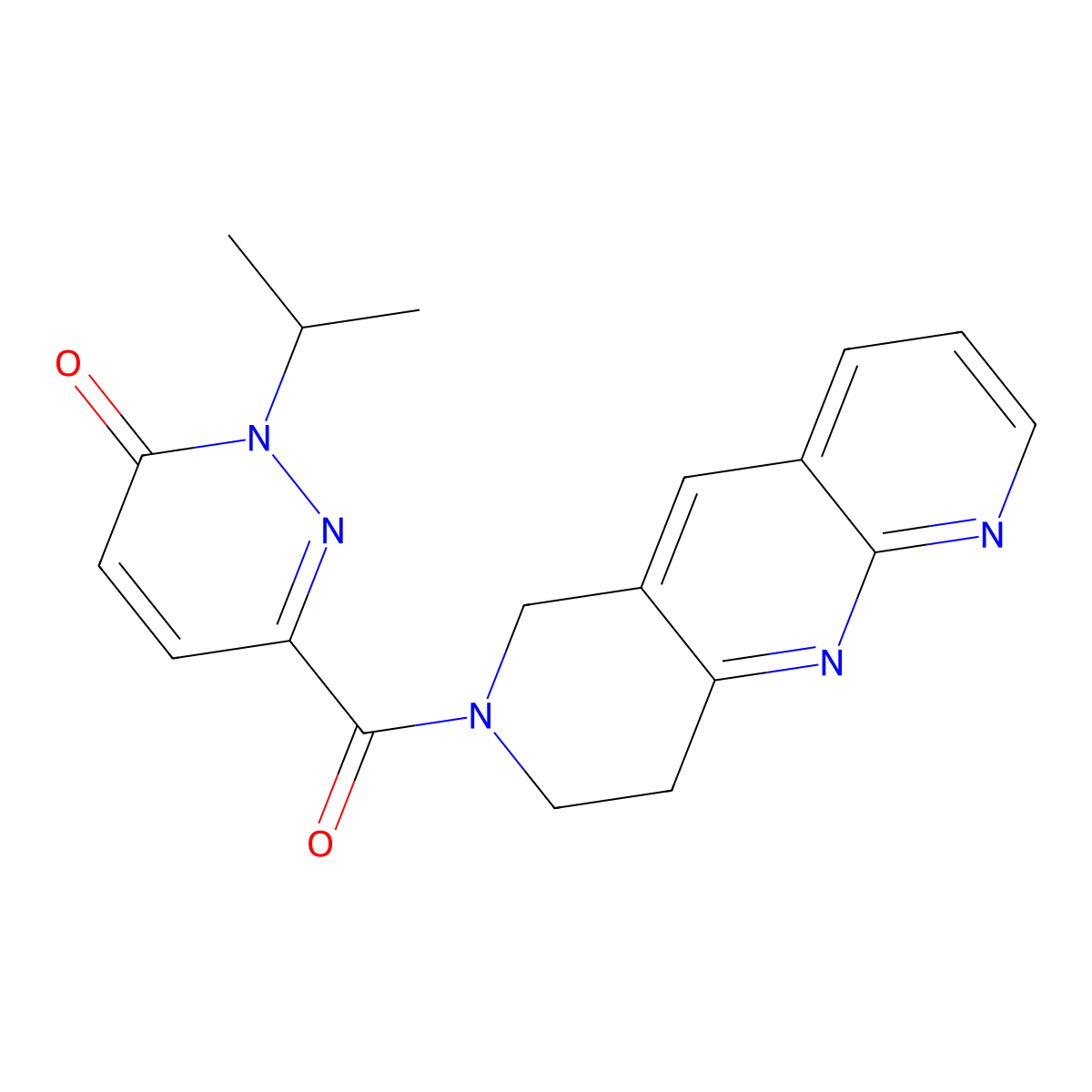 2-(propan-2-yl)-6-{6H,7H,8H,9H-pyrido[2,3-b]1,6-naphthyridine-7-carbonyl}-2,3-dihydropyridazin-3-one molecular structure, CAS 2741943-49-5