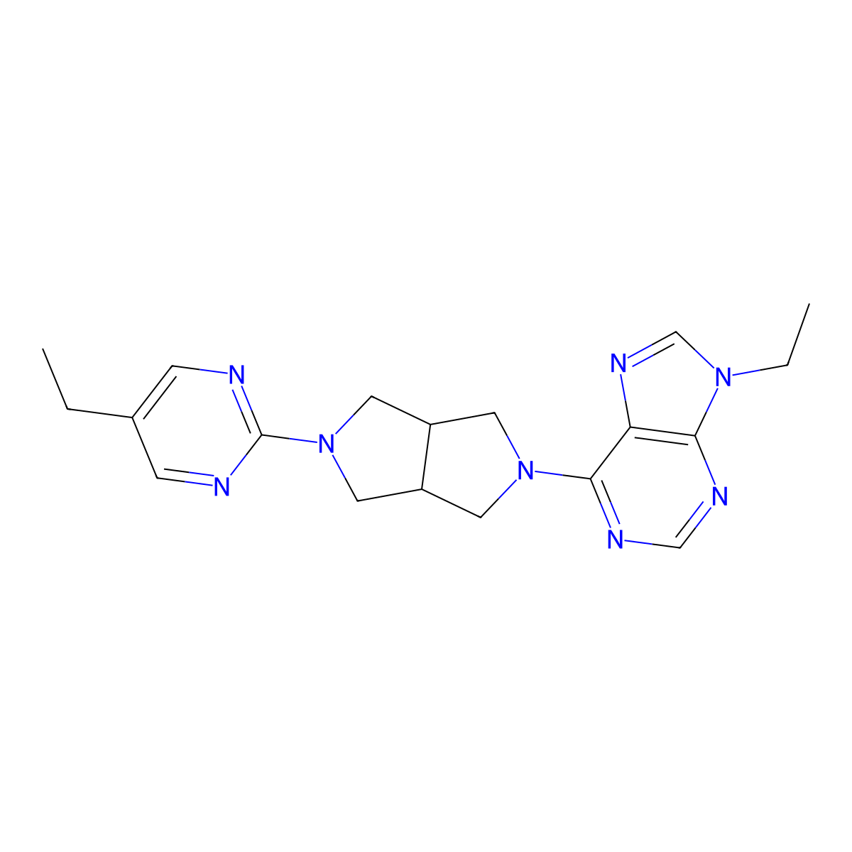9-ethyl-6-[5-(5-ethylpyrimidin-2-yl)-octahydropyrrolo[3,4-c]pyrrol-2-yl]-9H-purine molecular structure, CAS 2741943-51-9
