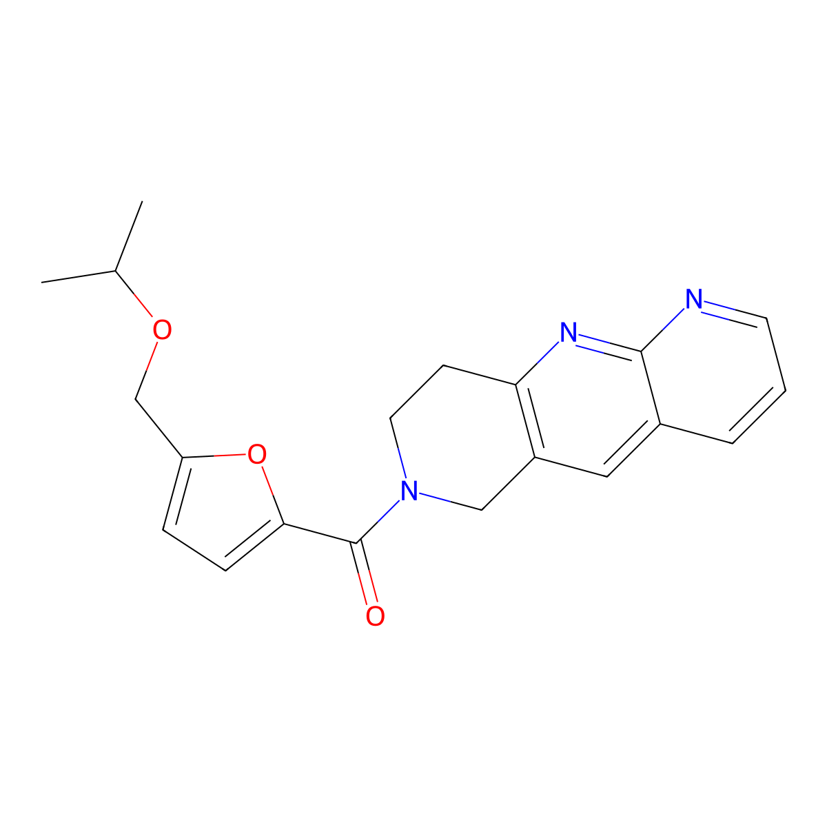 7-{5-[(propan-2-yloxy)methyl]furan-2-carbonyl}-6H,7H,8H,9H-pyrido[2,3-b]1,6-naphthyridine molecular structure, CAS 2741943-53-1