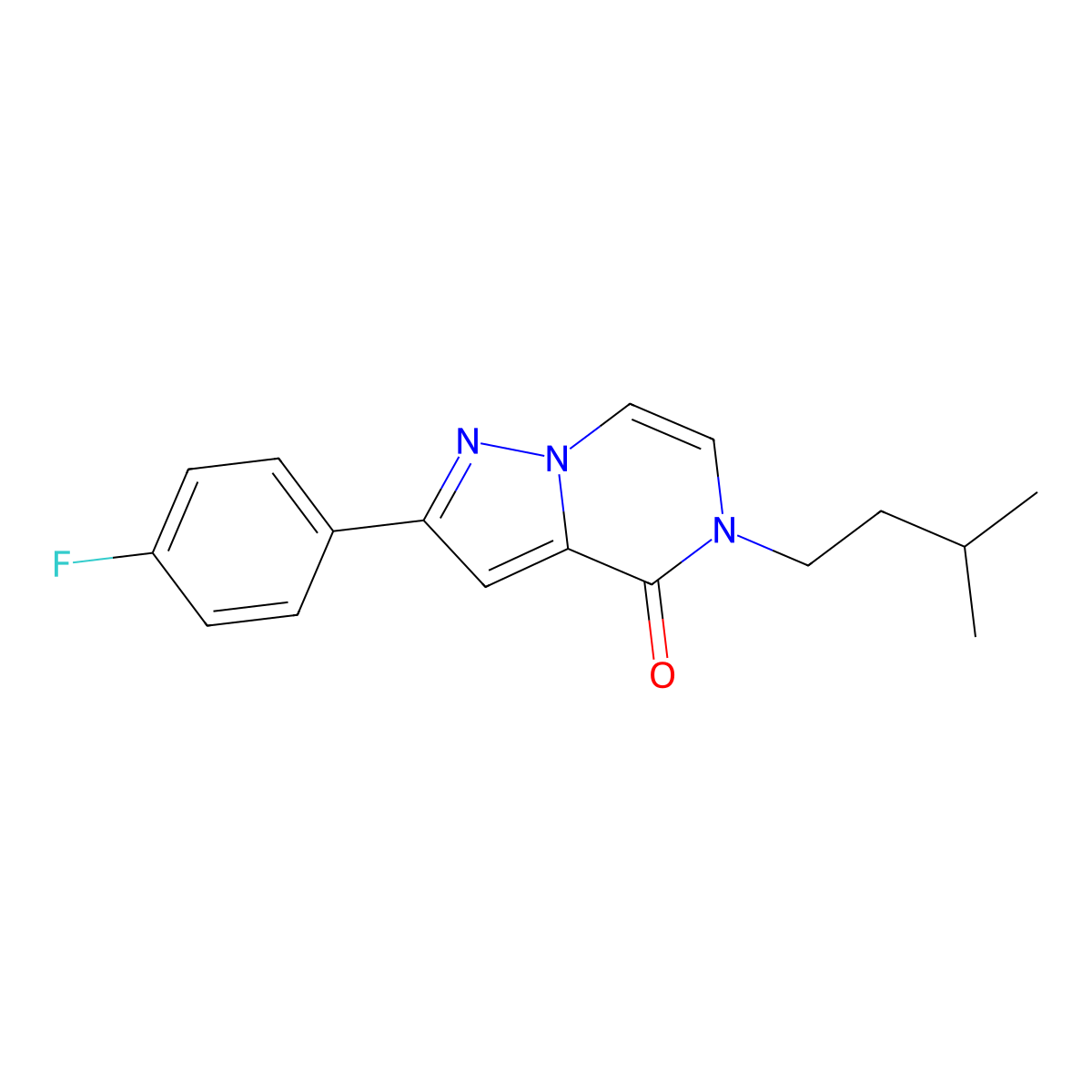 2-(4-fluorophenyl)-5-(3-methylbutyl)-4H,5H-pyrazolo[1,5-a]pyrazin-4-one molecular structure, CAS 2741943-54-2